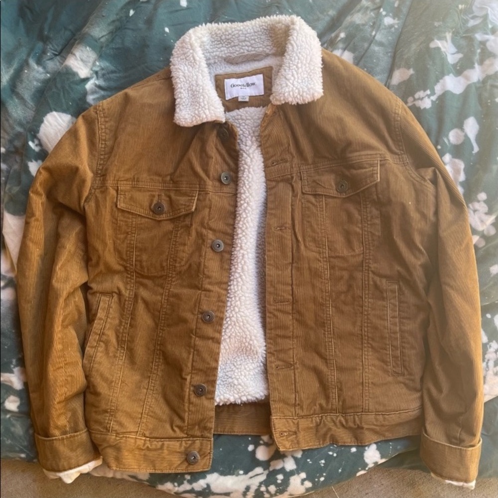 Goodfelow & Co Tan Corduroy Trucker Jacket Shearling Sherpa Fur Lined Size L